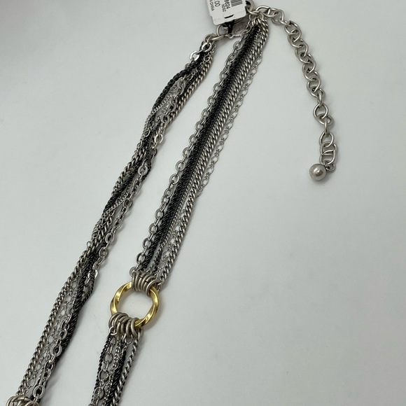NWT Chico’s Multi Strand Chain Necklace Silver, Gold, Black, Brass - Picture 6 of 14